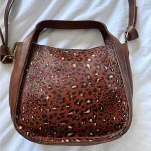 NWT Madewell Leopard Print Pony Hair Brown Leather Crossbody Bag